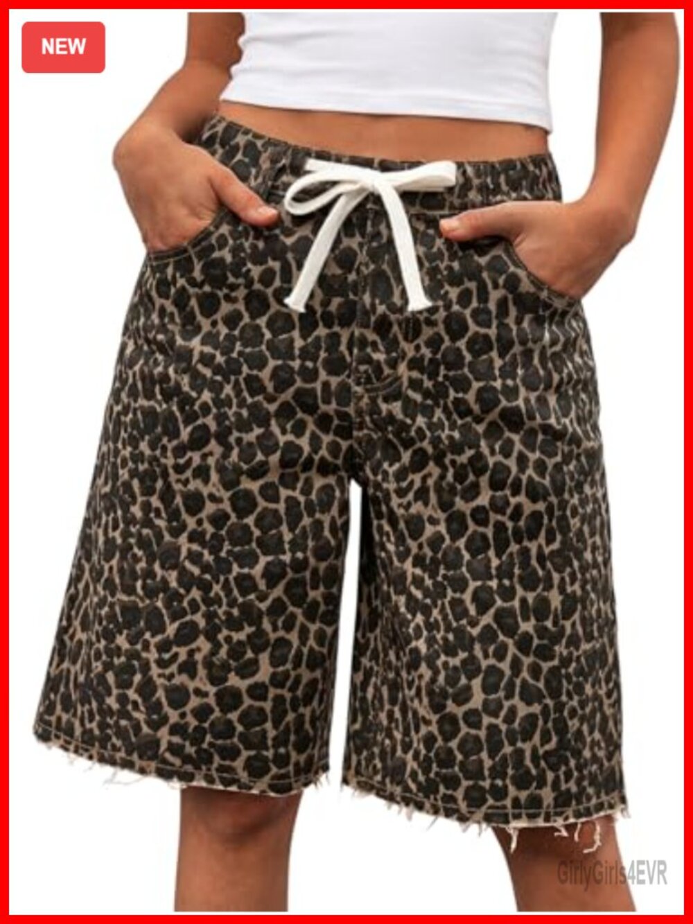 Womens High Waisted Baggy Bermuda Denim Shorts Drawstring Jorts
